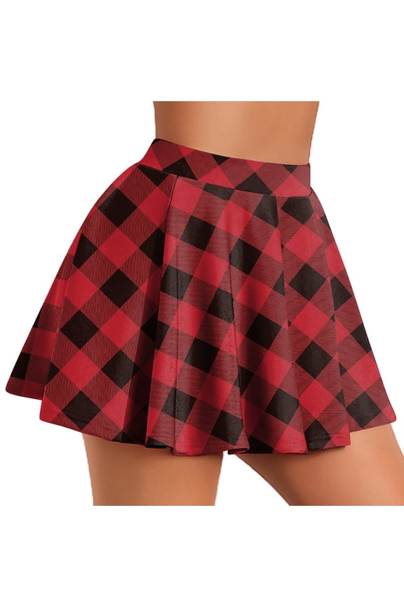 Women's Plus Size Skirt,Women's Mini Skirt Temperament High-Waisted Plaid Printed Pleated Short Skirts Comfy Stretchy for Everyday