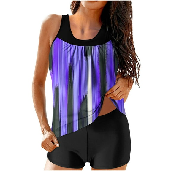 Xixinqiwan Women's Plus Size Swimsuit,Women Retro Bathing Suits Two Pieces Modest Swimwear Sports Tank Tops with Boyshorts