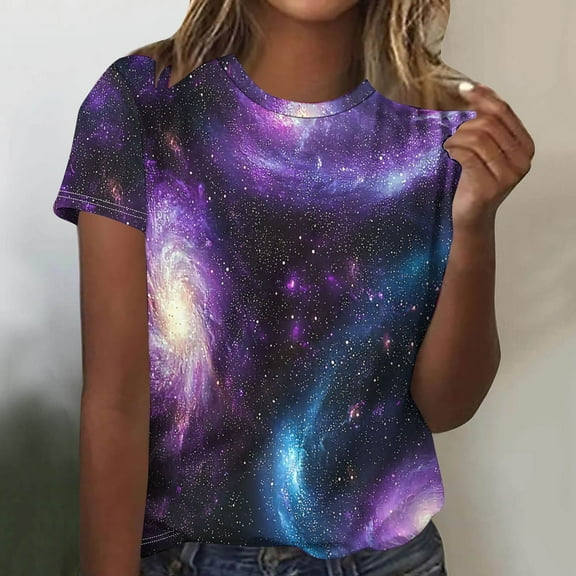 Xixinqiwan Women's Plus Size Tops,Women Summer T-Shirt Cold Shoulder Pullover Blouse Round Neck Short Sleeve Printed Tops