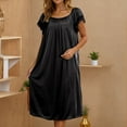 thumbnail image 1 of Xixinqiwan Women's Satin Silk Pleated Nightgown Silky Long Sleep Dress Short Sleeve Crewneck Ruched Nightshirt Black Free Size, 1 of 5