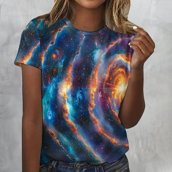 Xixinqiwan Women's Tops,2025 Fashion T Shirts for Women Color Block Crewneck Design Loose Fit Basic Tee Tunic Blouse