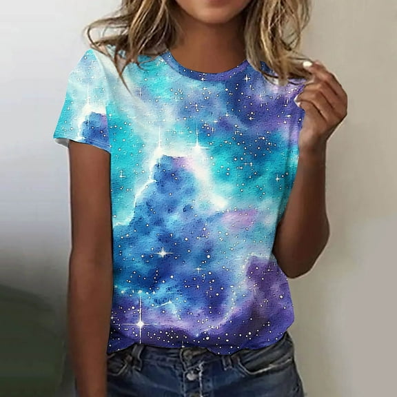 Xixinqiwan Women's Tops,Womens Summer Tops Casual Short Sleeve Round Neck Shirts Dressy Tunic Loose Blouses