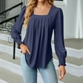 thumbnail image 1 of Xixinqiwan Women's Tunic Tops Long Sleeve Square Neck Pleated Dressy Casual Blouse, 1 of 4