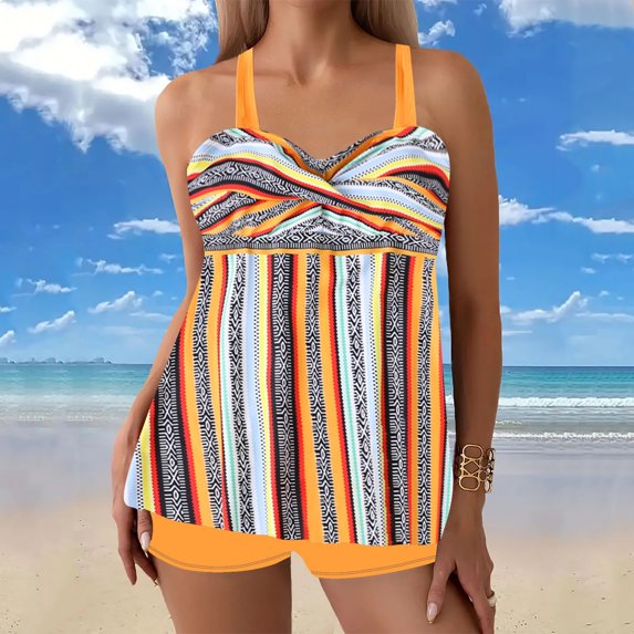 Xixinqiwan Women's V Neck Two Piece Swimsuit Ruched Drawstring Tummy Control Swim Tops Full Coverage Bottoms Swimwear Cut Out Bathing Suit Orange 4XL