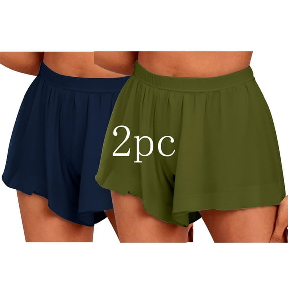 Xixinqiwan Women's and Women's Plus Size Shorts,2 PC Women Shorts Plus Size Wide Leg Shorts Summer Casual Elastic Waisted Lounge Shorts Comfy Lightweight Athletic Shorts