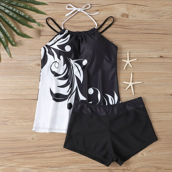 Xixinqiwan Women's and Women's Plus Tankini Sets,Women’s Plus Size Swimwear Ruched Floral Tankini Set Two Piece Modest Skirt Swimsuit Bathing Suit Black 3XL