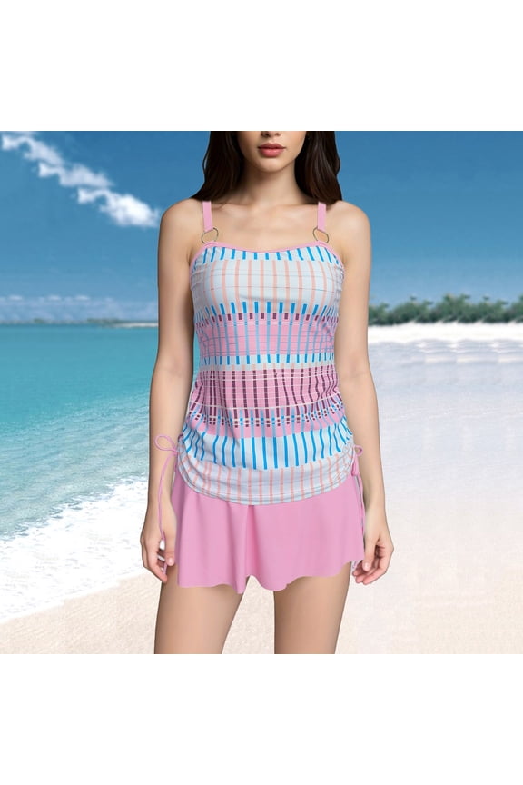 Women's and Women's Plus Tankini Sets,Women's Tankini Swimsuits Tummy Control Bathing Suits Flowy Swim Tops with Triangle Bottom Shorts 2 Piece Swim Suit Pink 5XL