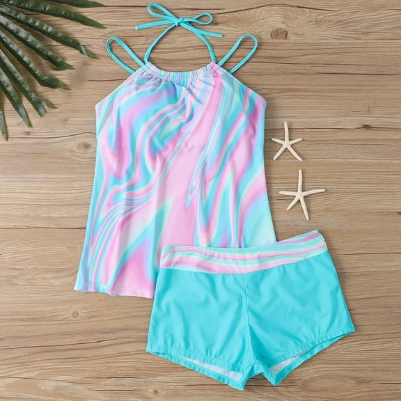 Xixinqiwan Women's and Women's Plus Tankini Sets,Womens 2 Piece Tankini Swimsuits with Shorts Swim Tank Tops Boyshorts Bathing Suits Summer Beachwear Blue 2XL