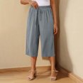 thumbnail image 1 of Xixinqiwan Womens Linen Capri Pants Wide Leg High Waisted Drawstring Casual Crop Trousers Summer Beach Pants with Pockets, 1 of 8