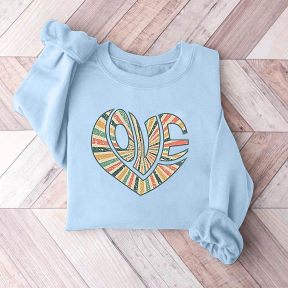 Xixinqiwan Womens Long Sleeve Shirts,Women Love Heart Valentines Day Sweatshirts Raglan Pullover Tops Long Sleeve Shirt