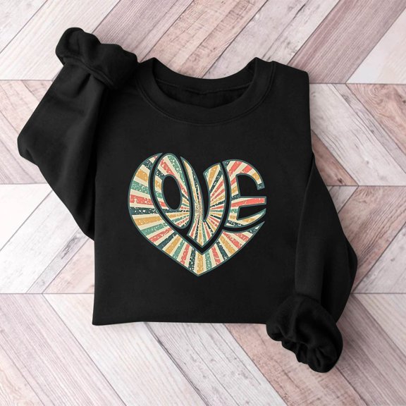 Xixinqiwan Womens Long Sleeve Shirts,Women Love Heart Valentines Day Sweatshirts Raglan Pullover Tops Long Sleeve Shirt