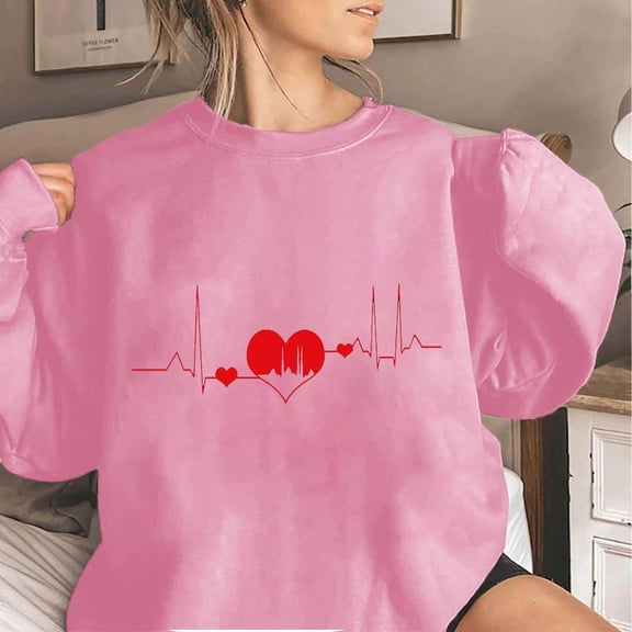 Xixinqiwan Womens Long Sleeve Shirts,Women Valentines Sweater Love Heart Graphic Knit Sweatshirts Valentine Day Oversized Crewneck Tops