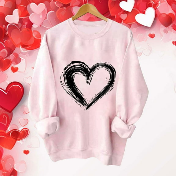 Xixinqiwan Womens Long Sleeve Shirts,Women's Cute Heart Sweatshirts Long Sleeve Tops Spring Fashion Clothes Trendy Holiday Outfits