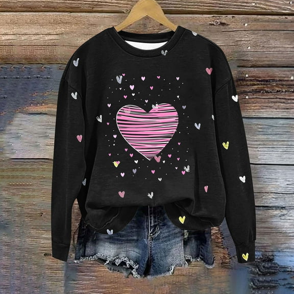 Xixinqiwan Womens Long Sleeve Shirts,Women's Round Neck Raglan Sleeves Long Sleeved Valentine's Day Love Printed Top Sweater