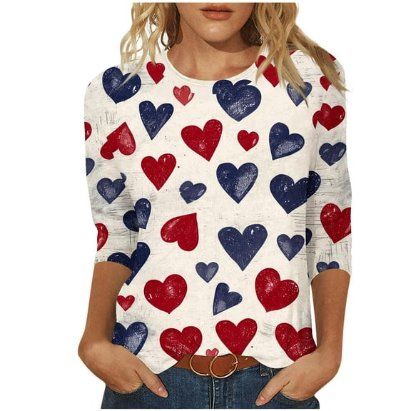 Xixinqiwan Womens Love Heart T-Shirts,Women Love Valentine's Day T Shirts Funny Cute Printed Short Sleeves Top Tees
