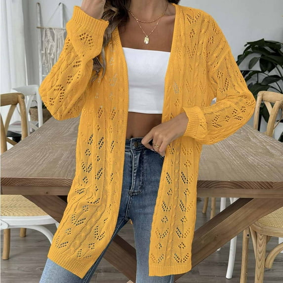 Xixinqiwan Womens Open Front Knit Cardigans Summer Boho Lightweight Long Sleeve Kimono Long Cardigan Sweater