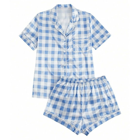 Xixinqiwan Womens Pajama Sets,Womens Short Sleeve Sleepwear Soft Notch Collar Button Down Pjs Set Nightwear Lounge Sets