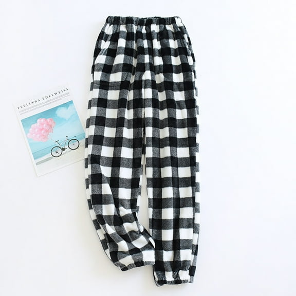 Xixinqiwan Womens Plaid Fluffy Pajama Pants Fuzzy Fleece Lounge Pj Bottoms Drawstring Winter Warm Trousers