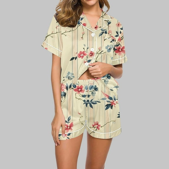 Xixinqiwan Womens Plus Size Pajama Sets,Women's Button Down Pajama Shorts Set Soft Summer Solid Pjs Sets Home Clothing