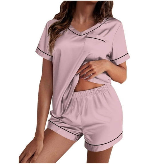 Xixinqiwan Womens Plus Size Pajama Sets,Women's Short Sleeve Top and Shorts Lounge Set Comfy Loose Casual Stretch Loungewear Pj Set with Pocket