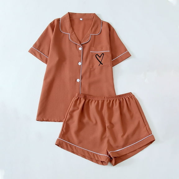 Xixinqiwan Womens Plus Size Pajama Sets,Womens Short Sleeve Sleepwear Soft Notch Collar Button Down Pjs Set Nightwear Lounge Sets