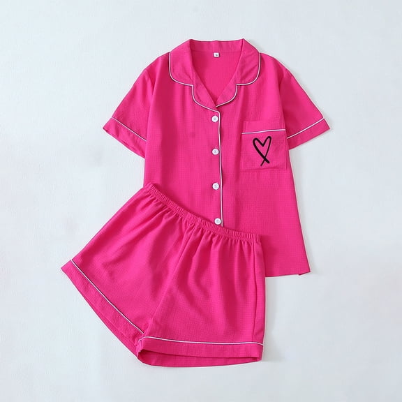 Xixinqiwan Womens Plus Size Pajama Sets,Womens Short Sleeve Sleepwear Soft Notch Collar Button Down Pjs Set Nightwear Lounge Sets