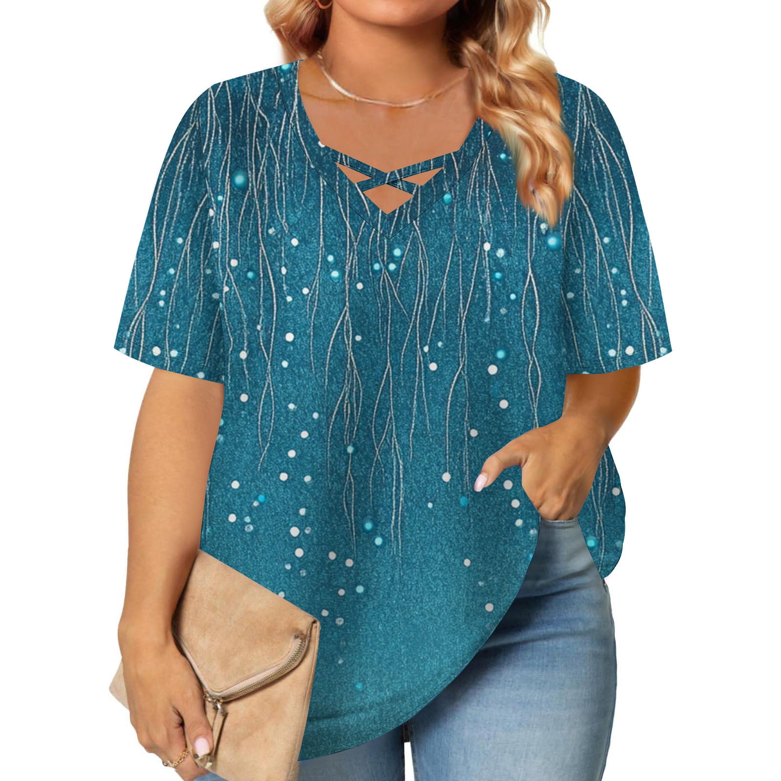Xixinqiwan Womens Plus Size Summer Tops Short Sleeve Cotton Knit Shirts ...
