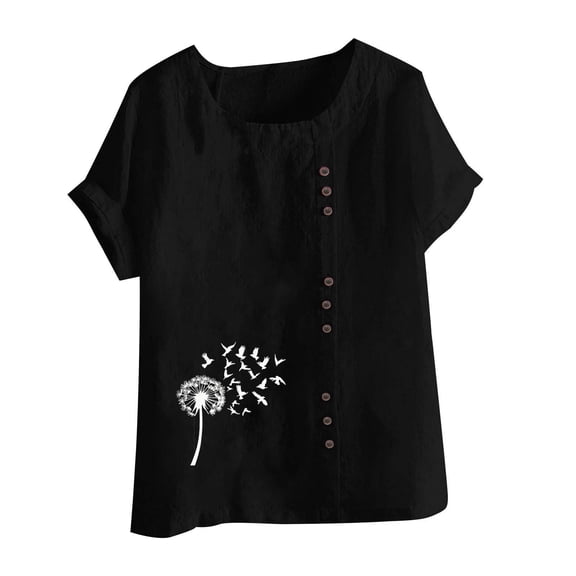 Xixinqiwan Womens Plus Size Summer Tops,Women's Casual Crew Neck Floral Print Short Sleeve Casual Blouses Loose Bohemian Top Shirts Black L