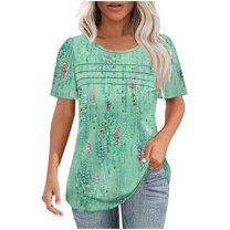 Xixinqiwan Womens Plus Size Summer Tops,Women's Dressy Casual Tops Business Work Blouses Floral Printed Shirts Short Sleeve Round Neck Tshirt Mint Green S