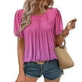 thumbnail image 1 of Xixinqiwan Womens Plus Size Summer Tops,Womens Plus Size Tops Short Sleeve Tunics Cute Pleated Babydoll Shirts Summer Casual V Neck Boho Blouses Hot Pink S, 1 of 7