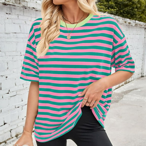 Xixinqiwan Womens Plus Size Summer Tops,Womens Summer Tops Basic Short Sleeve T Shirts Business Casual Dressy Fashion Trendy Clothes 2025 Pink L