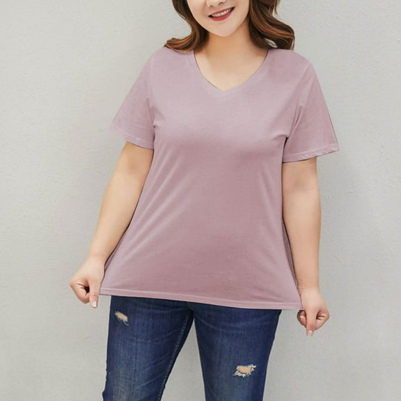 Xixinqiwan Womens Plus Size T Shirts Short Sleeve V Neck Basic Tees Tops Lightweight Casual Summer Workout Yoga T-Shirt