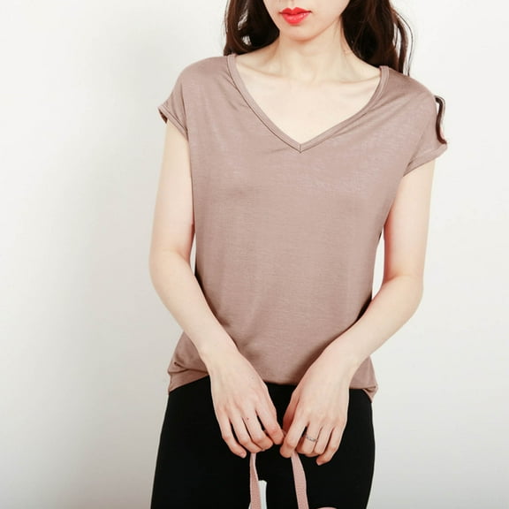 Xixinqiwan Womens Tops Cap Sleeve V Neck Basic Tees Tops Lightweight Casual Summer Workout Yoga T-Shirt
