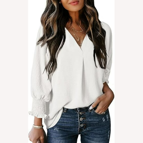 Xixinqiwan Womens Tops Long Sleeve Tunic Blouse Dressy Casual V Neck Chiffon Shirts