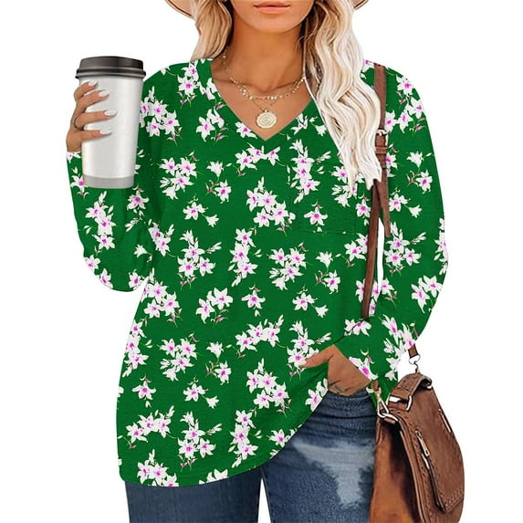 Xixinqiwan Womens Tops Plus Size Long Sleeve V Neck Causal Blouse Dressy Shirts Trendy Pleated Tunic for Legging