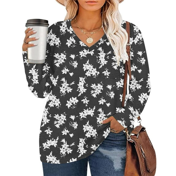 Xixinqiwan Womens Tops Plus Size Long Sleeve V Neck Causal Blouse Dressy Shirts Trendy Pleated Tunic for Legging