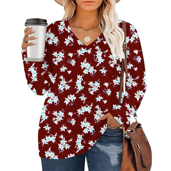Xixinqiwan Womens Tops Plus Size Long Sleeve V Neck Causal Blouse Dressy Shirts Trendy Pleated Tunic for Legging