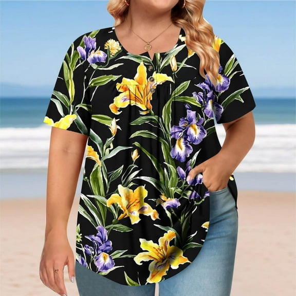 Xixinqiwan Womens Tops Short Sleeve Button Down T Shirts Crew Neck Basic Tees Tops Lightweight Casual Summer Trendy Outfits