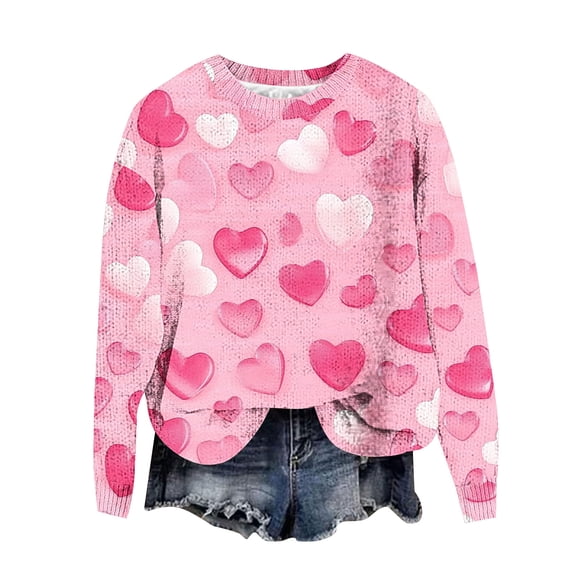 Xixinqiwan Womens Valentine's Day Graphic Sweatshirt,Women 2025 Happy Valentine's Day Shirts Round Neck Casual Solid Slogan Long Sleeve Pullover Sweatshirt Tops