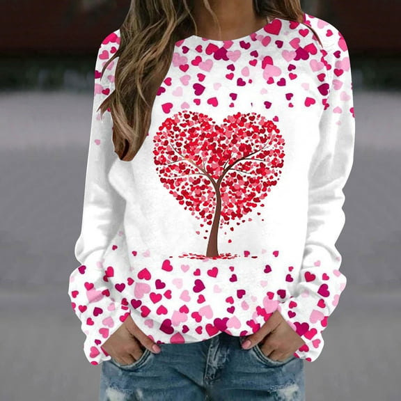 Xixinqiwan Womens Valentine's Day Graphic Sweatshirt,Women Love Heart Graphic Pullover Sweatshirt Long Sleeve Casual Valentines Gifts Pullover Tops