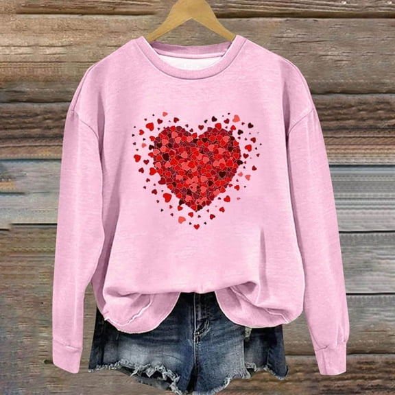 Xixinqiwan Womens Valentine's Day Graphic Sweatshirt,Womens Love Heart Raglans T-Shirts Casual Long Sleeve Valentine's Day Graphic Tees Tops