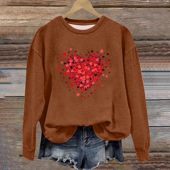 Xixinqiwan Womens Valentine's Day Graphic Sweatshirt,Womens Love Heart Raglans T-Shirts Casual Long Sleeve Valentine's Day Graphic Tees Tops