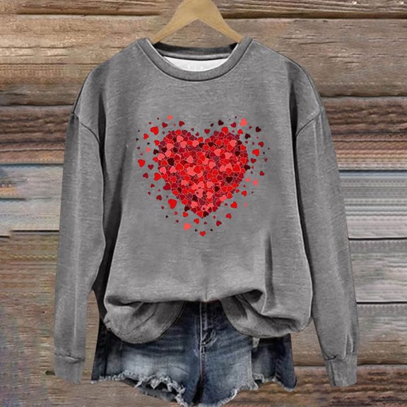 Xixinqiwan Womens Valentine's Day Graphic Sweatshirt,Womens Love Heart Raglans T-Shirts Casual Long Sleeve Valentine's Day Graphic Tees Tops