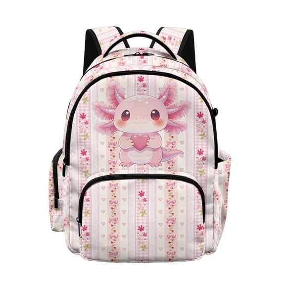 Xixirimido 17" Multi Pockets Kids Backpack for Boys Lightweight School Bag Girls Large Bookbag for Elementary Middle School Students, Pink Axolotl Floral Print