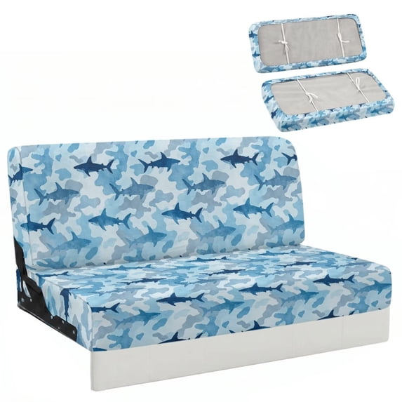 Xixirimido 2-Piece RV Couch Covers for Jackknife Sofa Bed, Super Stretch Elastic Camper Sofa Slipcover, Washable Anti-Slip RV Furniture Protector Pet Friendly, Camo Blue Shark Pattern