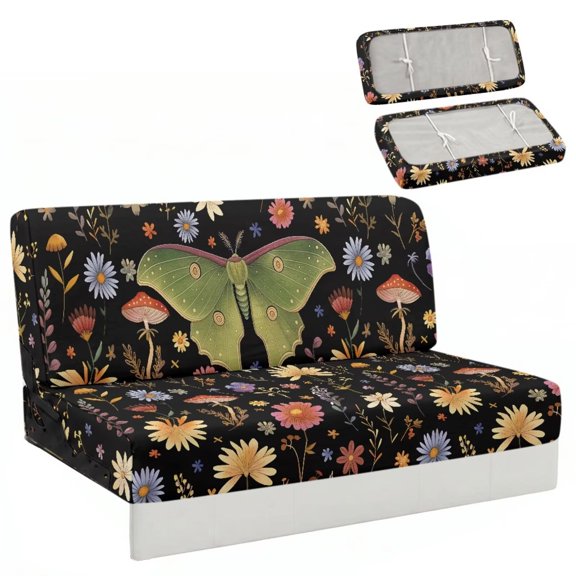 Xixirimido 2-Piece RV Sofa Bed Cover Stretch RV Couch Covers for Jackknife Sofa Bed Washable Anti-Slip Camper Couch Covers Wrinkle Resistant, Moth Wildflower Mushroom