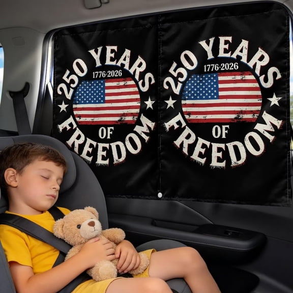 Xixirimido 250th Independence Anniversary American Flag Car Sun Shade, Patriotic Freedom Magnetic Dual Layer UV Protection Rear Window Curtain, Adjustable Privacy Auto Sun Blocker
