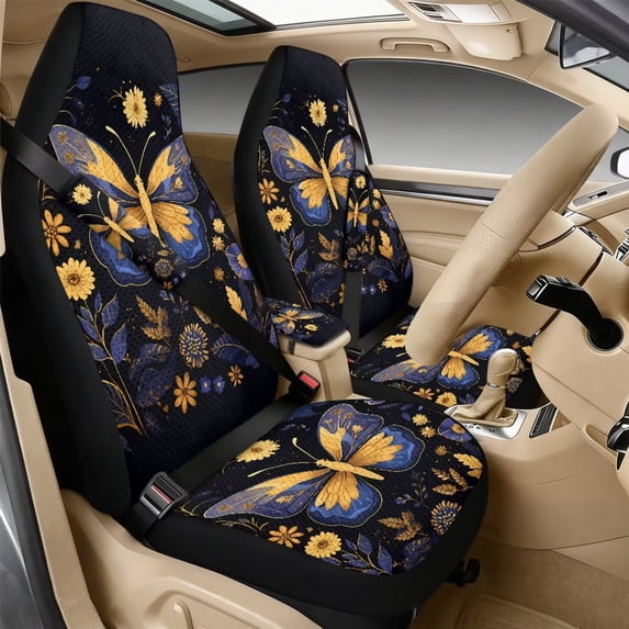 Xixirimido 5-Piece Car Seat Cover Set Breathable PU Leather Front Seat Covers with Seat Belt & Console Covers Universal Fit for SUV, Sedan, Truck, Butterfly Boho Floral