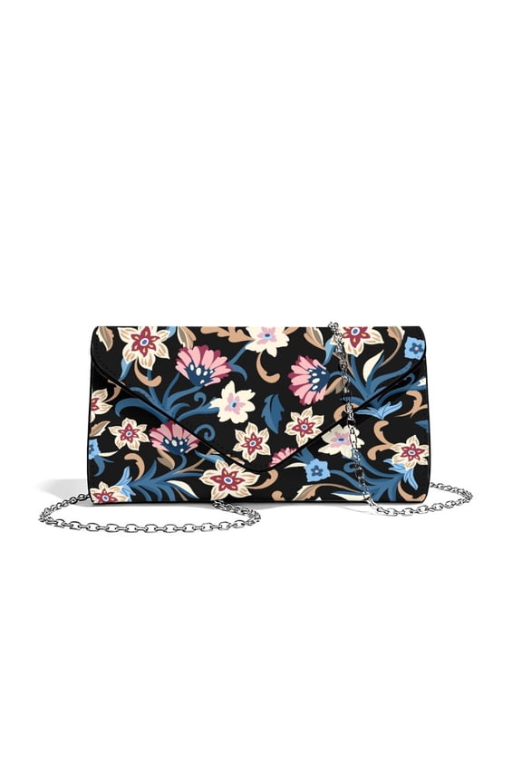 Abstract Boho Floral Print Women Evening Bags Formal Clutch Purses for Wedding Party Prom Leather Clutches Envelope Handbags with Shoulder Strap