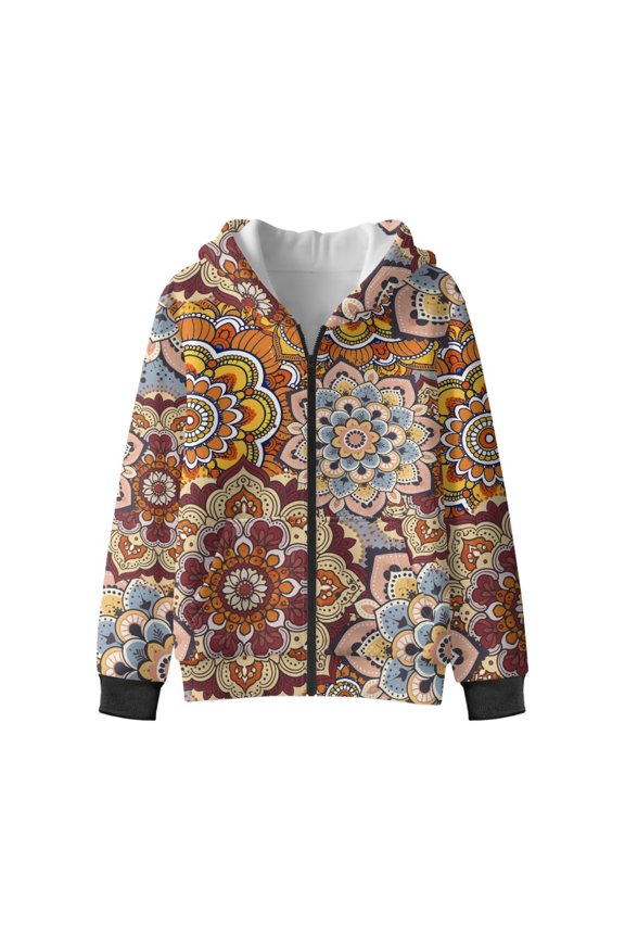 Abstract Boho Mandala Printed Boys Girls Hoodies Teens Hooded Sweatshirt with Pocket Kids Long Sleeve Fashion Pullover Graphic Design Jacket for Fall Winter for 12-14 Years